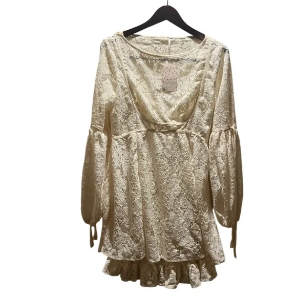 NWT Free People Ruby Cream Boho Mini Lace Dress - Picture 1 of 5